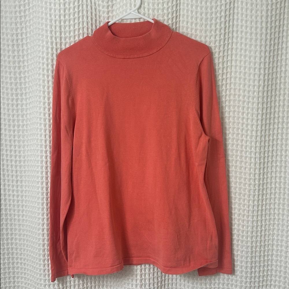 Pendleton Silk Cotton Blend Knit Mock Neck Top Large Coral